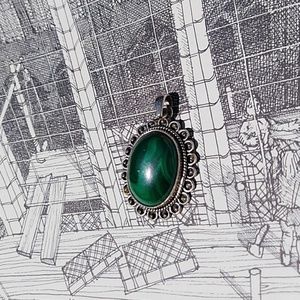 Large Malachite sterling silver pendant boho bead